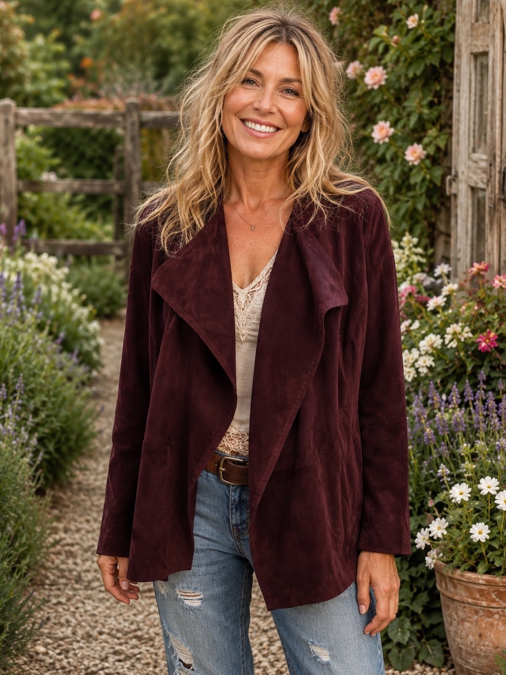 Trina Turk Burgundy Suede Drape Front Jacket | XL | NWT | Retail $598
